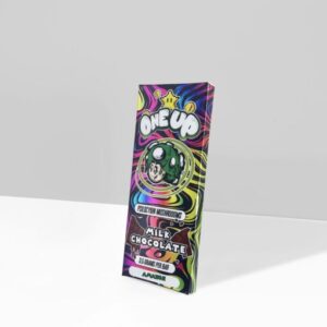 One Up Milk Chocolate Mushroom Bars, featuring psilocybin-infused chocolate for a delightful psychedelic experience
