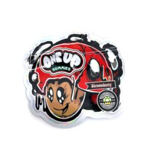 One Up Gummies Shroomberry 2.5g packaging showcasing vibrant gummies in various berry shapes, emphasizing the delicious blend of flavors and psilocybin content for a unique psychedelic experience