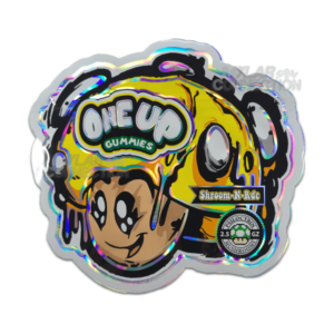 One Up Gummies Shroomnade 2.5g packaging featuring vibrant yellow gummies shaped like lemons, highlighting the refreshing lemonade flavor infused with psilocybin for a unique psychedelic experience
