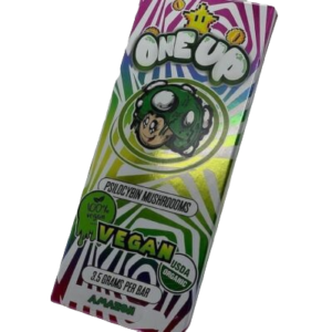 One Up Vegan Mushroom Chocolate Bar – rich, creamy plant-based chocolate infused with premium psilocybin mushrooms for a smooth and balanced vegan psychedelic experience.