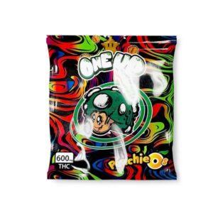 One Up Gummies Peachie Os 600mg THC – juicy peach-flavored cannabis gummies with precise 600mg THC dosage for a potent and enjoyable edible experience.
