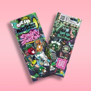 One Up Multiverse Strawberry Shortcake psilocybin chocolate bar with strawberry flavor, shortcake crunch, and rich chocolate layers