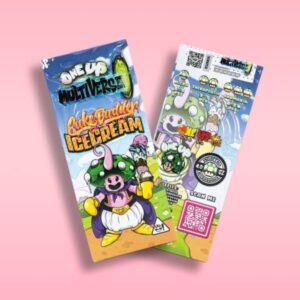 One Up Multiverse Cookie Badder Ice Cream psilocybin chocolate bar with creamy chocolate, cookie pieces, and smooth ice cream flavor