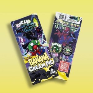 One Up Multiverse Banana Cream Pie psilocybin chocolate bar with creamy chocolate, banana flavor, and dessert-like texture